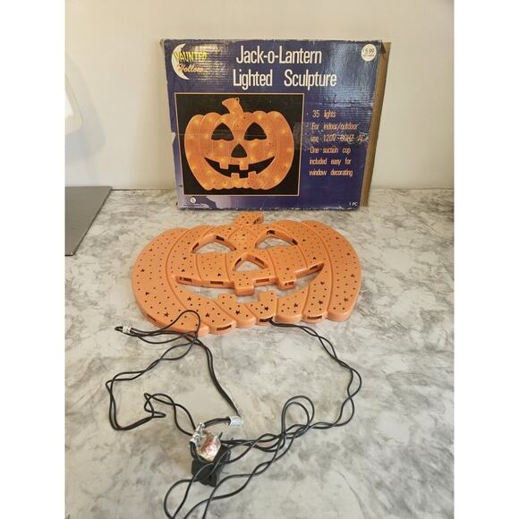 Vintage Haunted Hallow Halloween Jack-O-Lantern Lighted Pumpkin Window Display - Picture 2 of 10